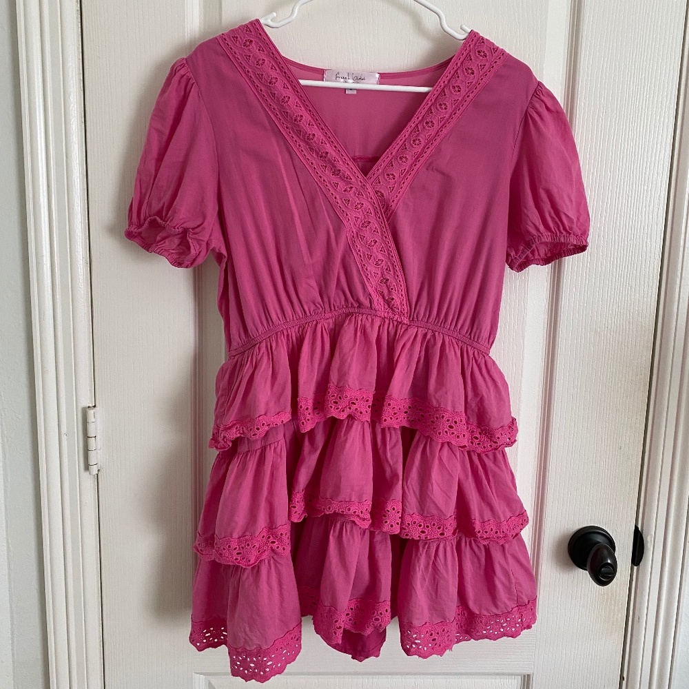 Pink Tiered Eyelet Mini Dress
